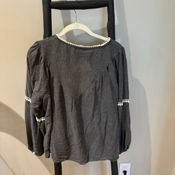 Zara Grey Long Sleeve Croqueted Blouse - Picture 6 of 6